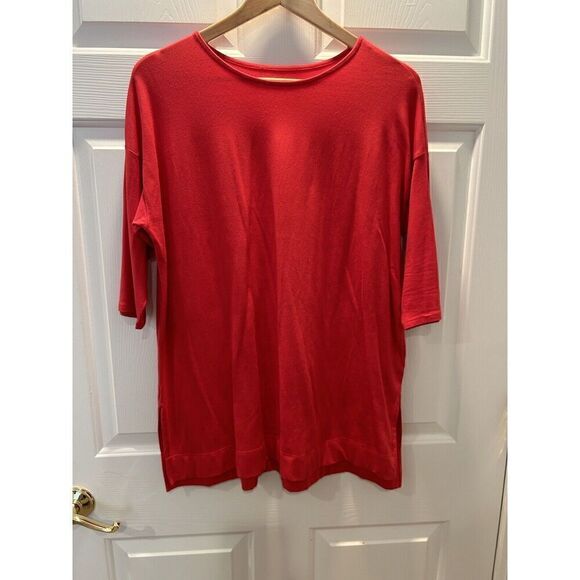 J. Jill Red Luxe Supima Cotton Stretch Ballet-Sleeve Tunic Top PM Petite Medium - Picture 1 of 5